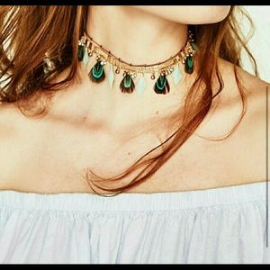 Zara turquoise feather choker